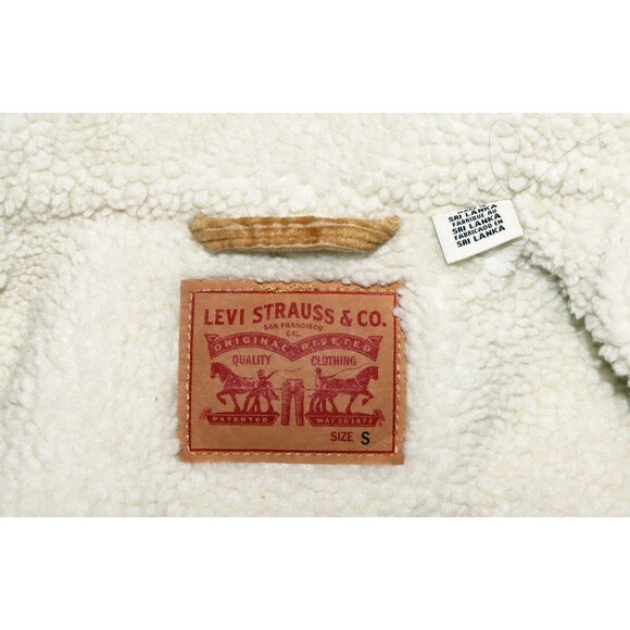 Levi’s Womens Corduroy Cropped Tan Sherpa Fleece Lined Trucker Jacket Size Small - Picture 9 of 9